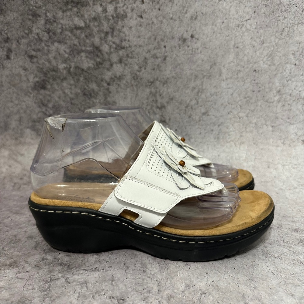 Clarks Merliah2 Kyla Wedge Sandals Womens 7 White Floral Hook Loop Strap